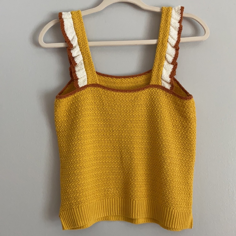 Colorblock Crocheted Ruffle-Strap Sweater Tank - Picture 4 of 7